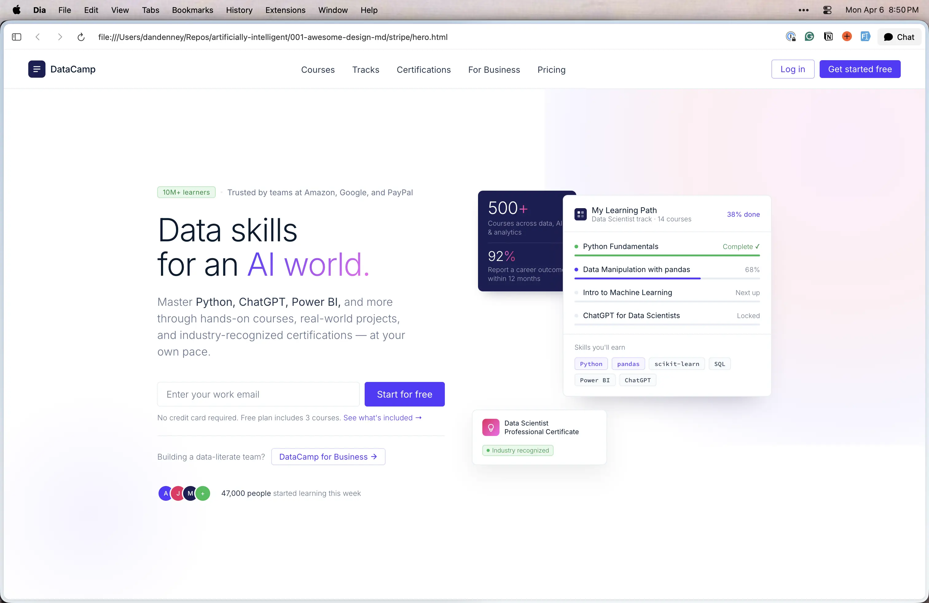 Screenshot of a hero in the style of Stripe