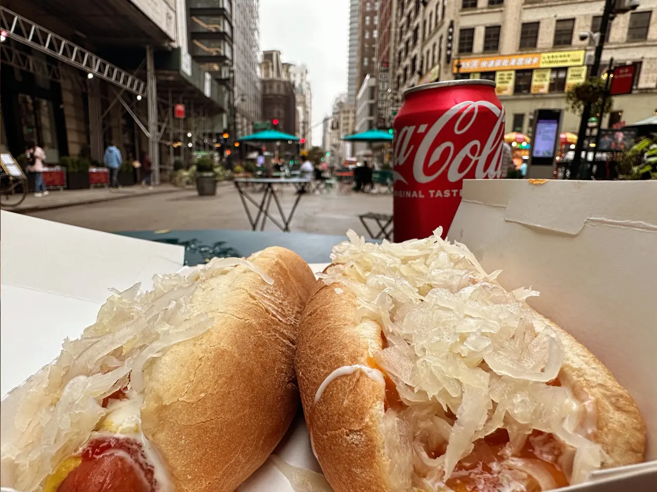 Photo of two hot dogs in Greeley Square