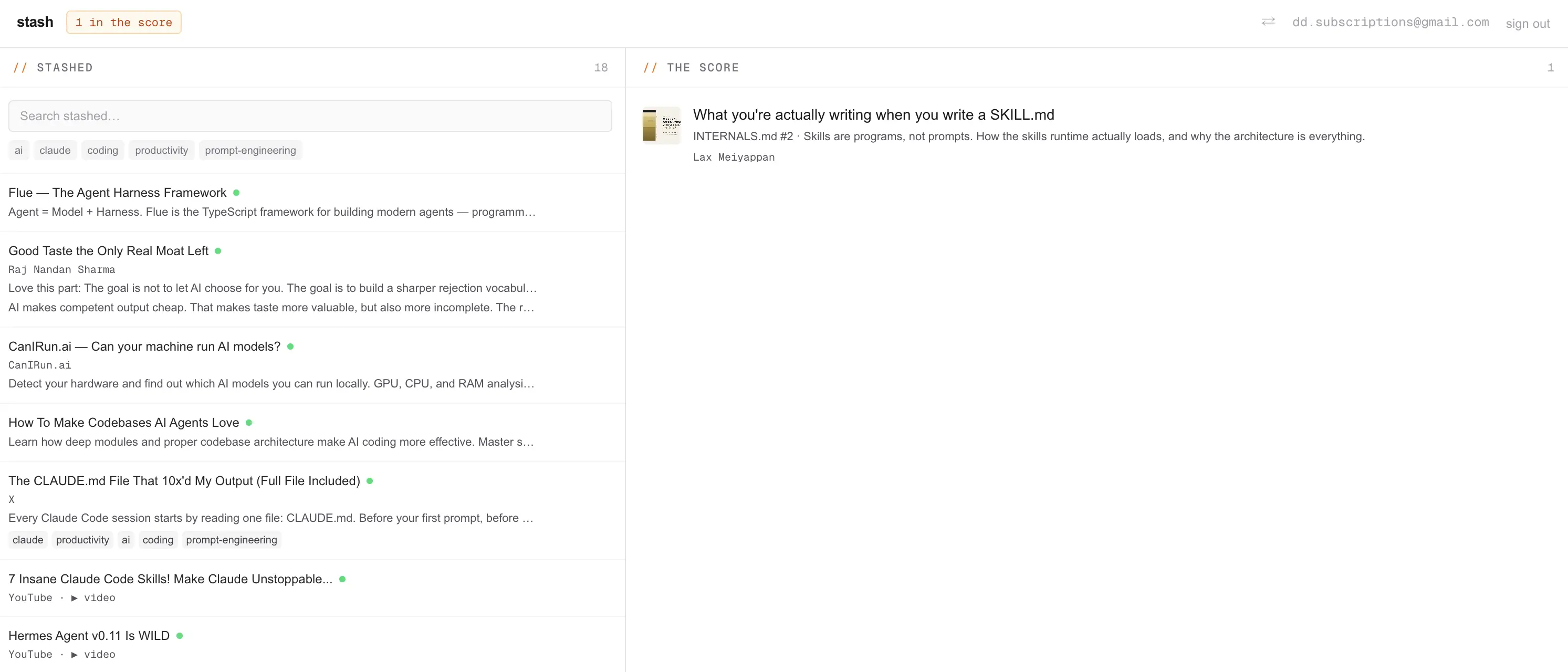 Screenshot of links to read