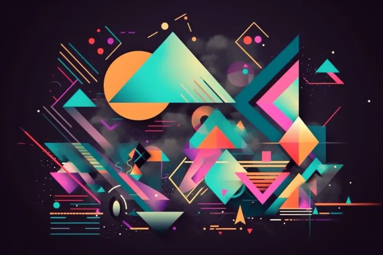 abstract shapes and colors, with letters, postpunk 80s retro --v 5 --ar 3:2